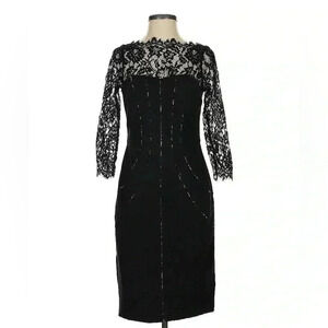 Aidan Mattox Black Lace Midi Dress with Sheer Sleeves